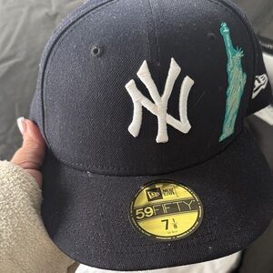 New Era Dark Blue Cap with White and Teal Accents
